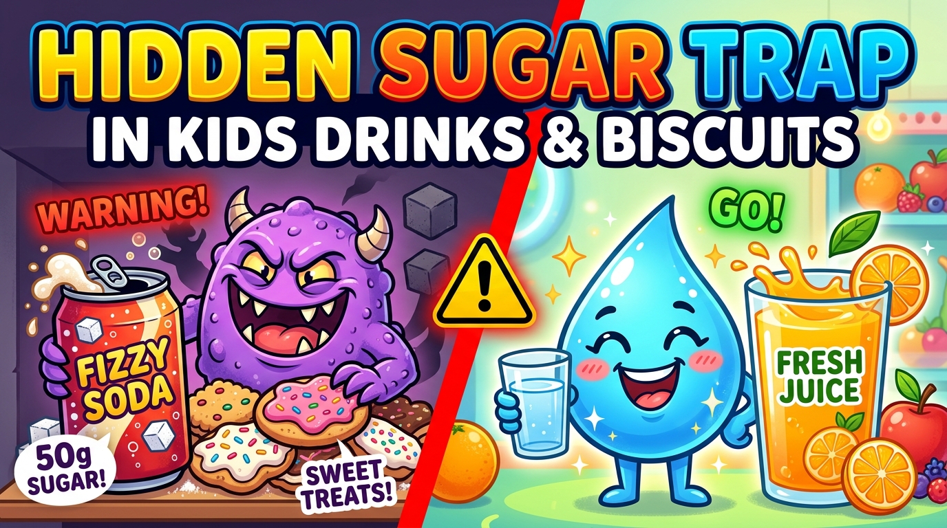 Hidden Sugar Trap in Kids Drinks & Biscuits by Kids Pharmer